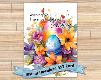 Digital, Easter, Eggs, Flowers, Watercolor, Bright Colors, Card, Download, Printable