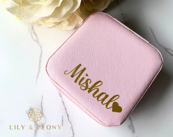 Pink • Custom Jewellery Box • Personalised Name Travel Jewellery Case • Wedding Favours  • Bridesmaid Gift/Proposal • Birthday Gift