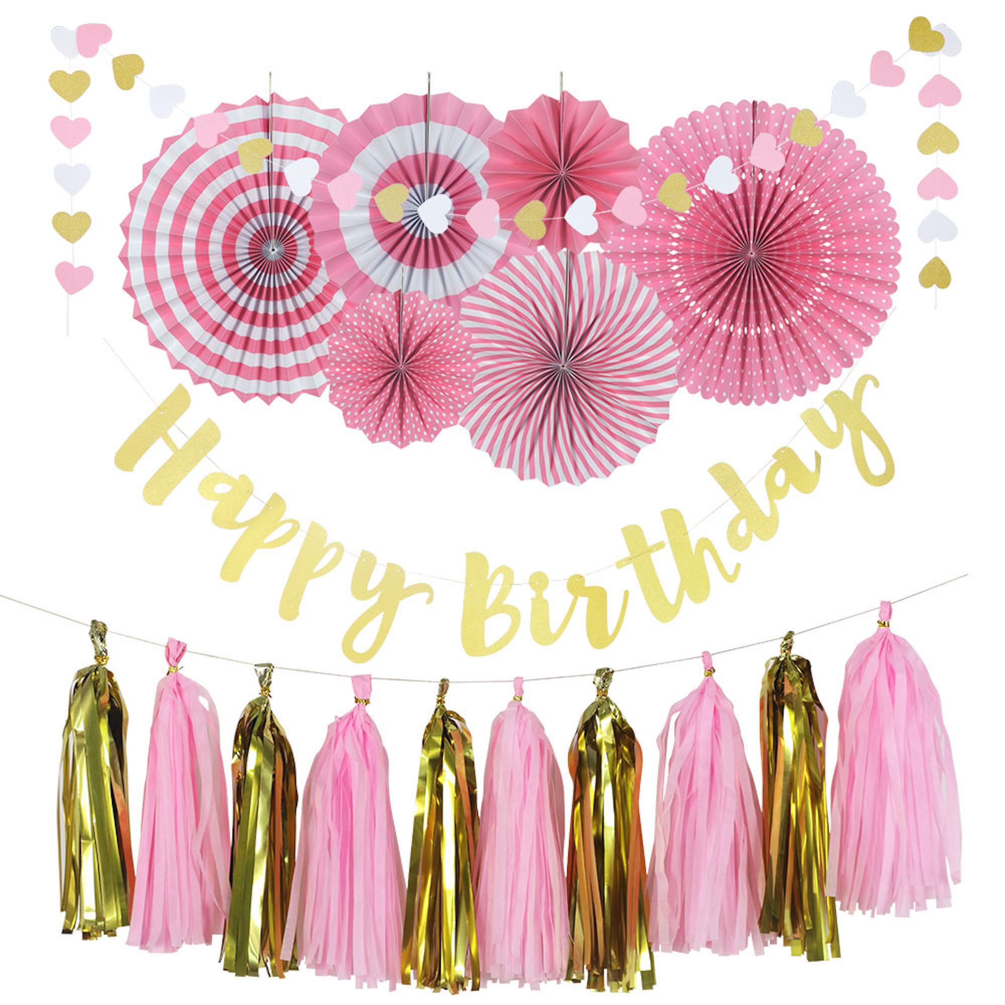Pink and Gold Birthday Party Decorations Set Includes Happy | Etsy