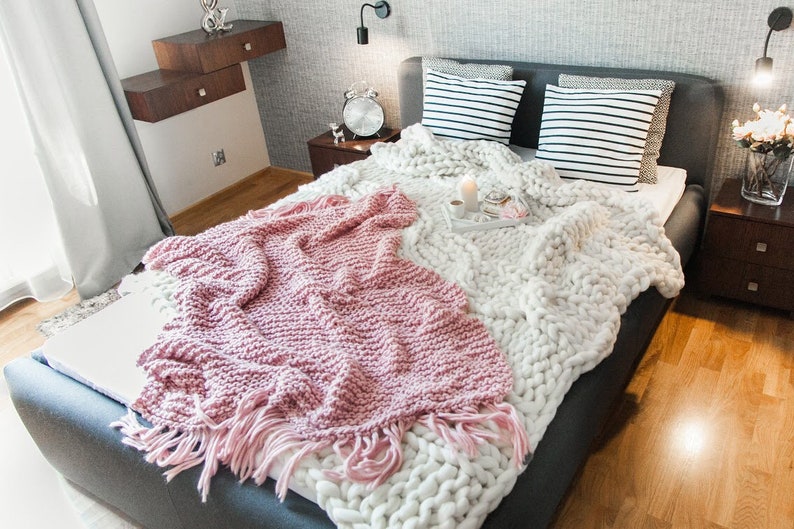 Fringes Wool Blanket Sofa Throw Bed Runner Knit Blanket. Etsy