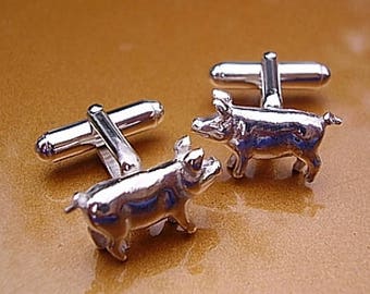 Sterling Silver Pig Cufflinks In Presentation Box