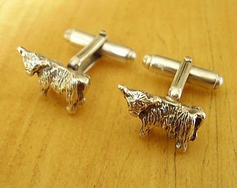 One Pair Scottish Highland Cow Sterling Silver Cufflinks In Presentation Box