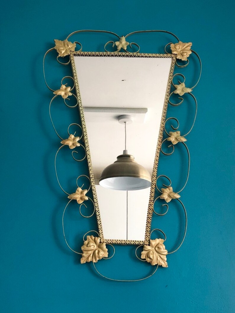Beautiful Vintage Gold Metal Leaf Scroll Mirror