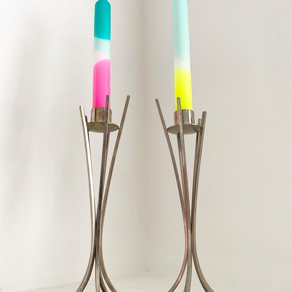 Mid Century Steel Chrome Modernist Candlesticks