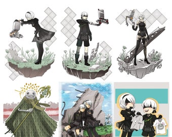 Fan Inspired Nier Automata illustrated mini print postcard 5 x 7
