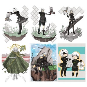 Fan Inspired Nier Automata illustrated mini print postcard 5 x 7