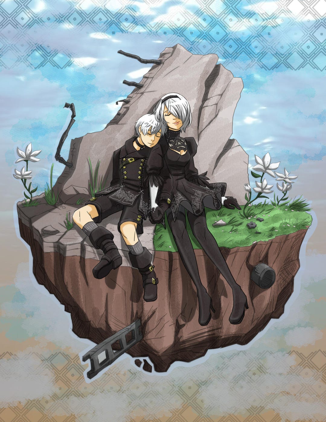 Fan Inspired Nier Automata 9S and 2B Sleepy Time Print - Etsy