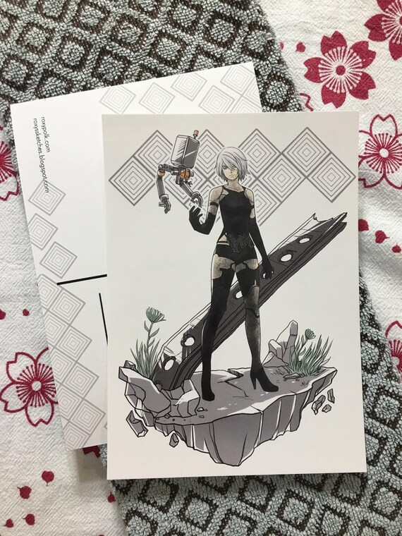 Fan Inspired Nier Automata And Pod 042 Mini Print Postcard Etsy