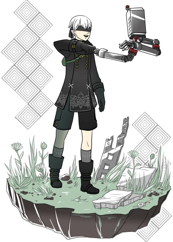 Fan Inspired Nier Automata 9s And Pod 153 Mini Print Postcard Etsy