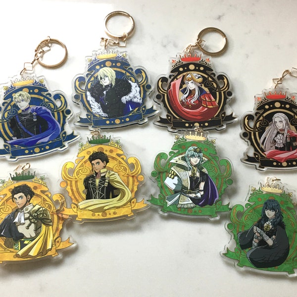 Fan Inspired Fire Emblem Three Houses acrylic charms Byleth + Edelgard + Dimitri + Claude