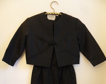 60s Jonathan Logan Black Jacquard Dress Coat Set l Vintage Black Brocade Floral Dress Suit  l 1950s 60s Black Brocade Dress Suit Set