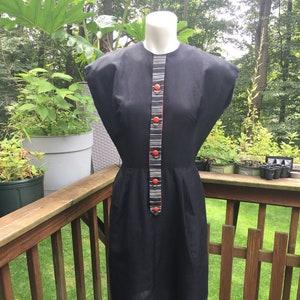 Vintage 50s 60s Little Black Dress l 50s 60s Black Wiggle Dress l Black Pencil Skirt Dress l Classic Audrey Black Dress w/ Orange Buttons