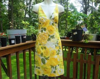 1990s Trina Turk Floral Dress l Cotton Yellow Rose Dress l S