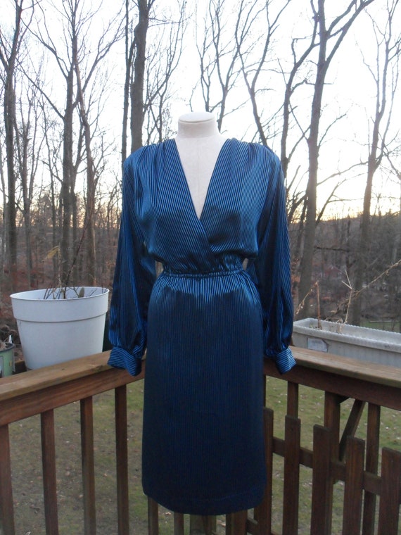 1980s Navy + Black Stripe Party Dress l Vintage D… - image 2