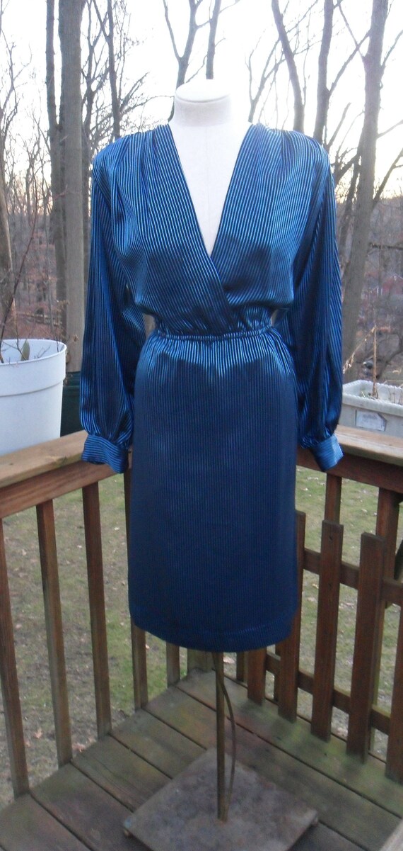 1980s Navy + Black Stripe Party Dress l Vintage D… - image 1