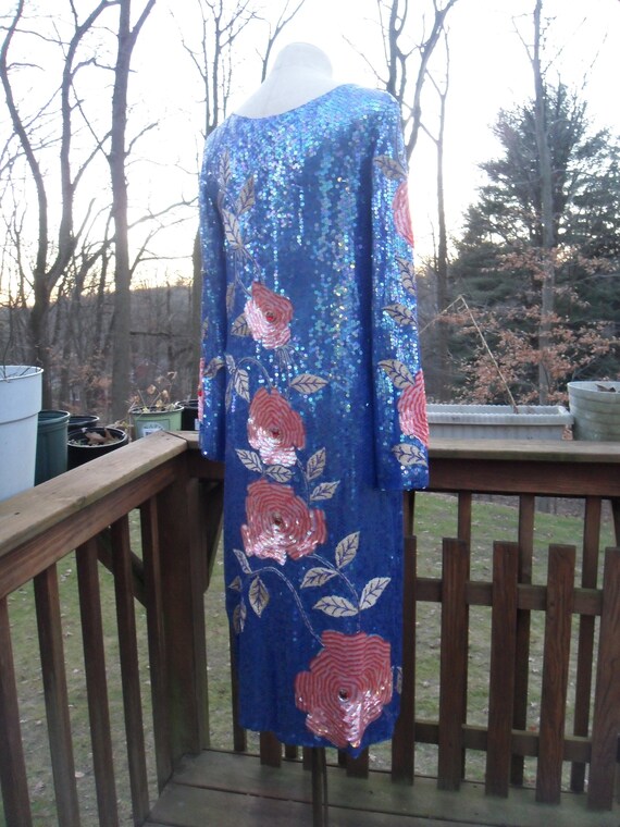 Vintage Sistermax Blue Sequined Party Dress l Blu… - image 6