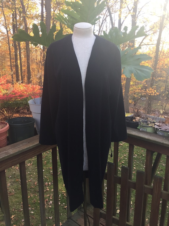 Vintage Black Velvet Duster l 80s Velvet Overcoat