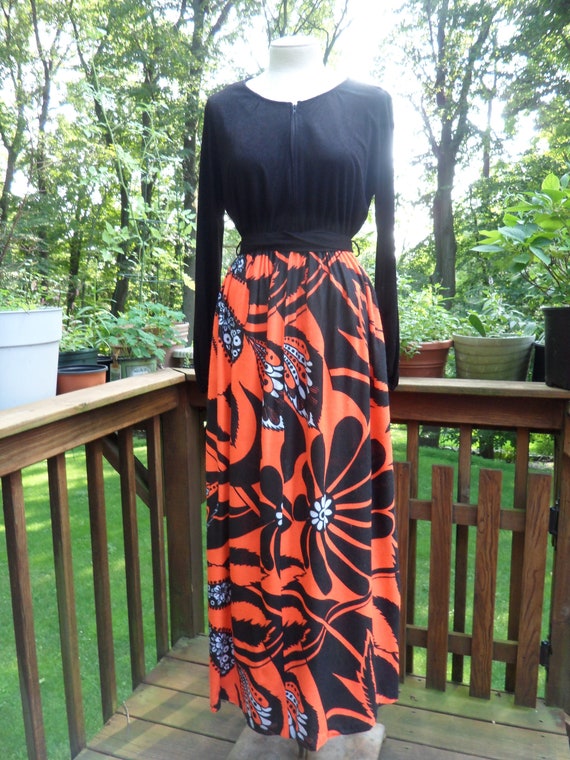 orange print maxi dress