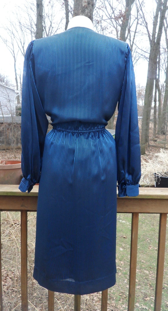 1980s Navy + Black Stripe Party Dress l Vintage D… - image 7