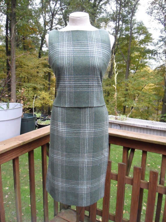 Vintage Juniorite Green Plaid Two-piece Set l 60s