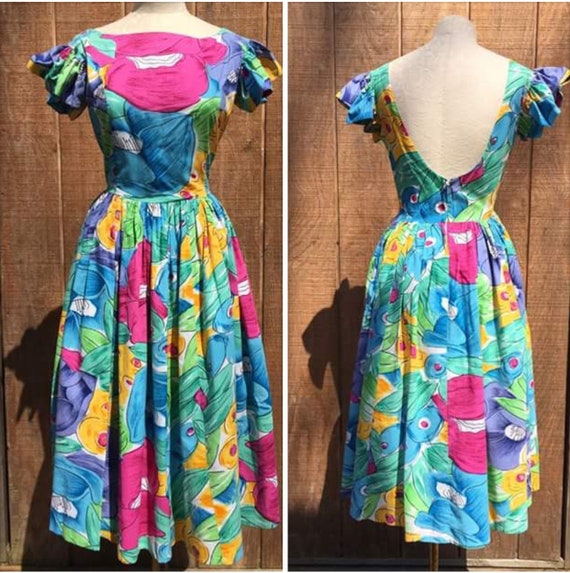 1980s Phool Floral Dress l 80s Summer Cotton Dress