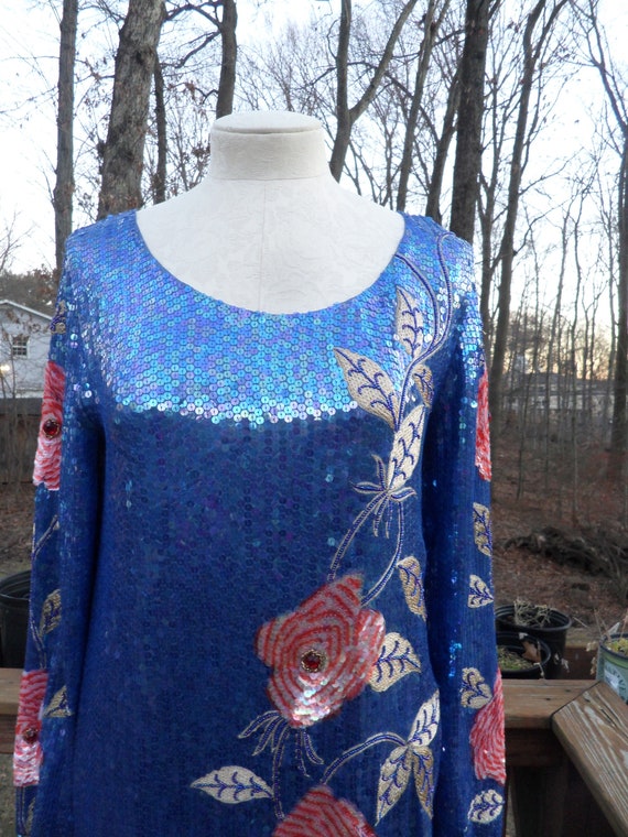 Vintage Sistermax Blue Sequined Party Dress l Blu… - image 3