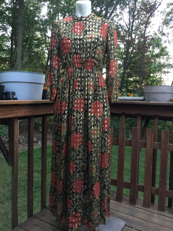 Vintage Floral Print Dress l Mock Neck Floral Par… - image 2