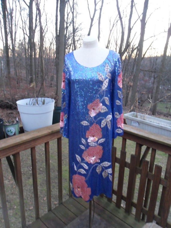 Vintage Sistermax Blue Sequined Party Dress l Blu… - image 1