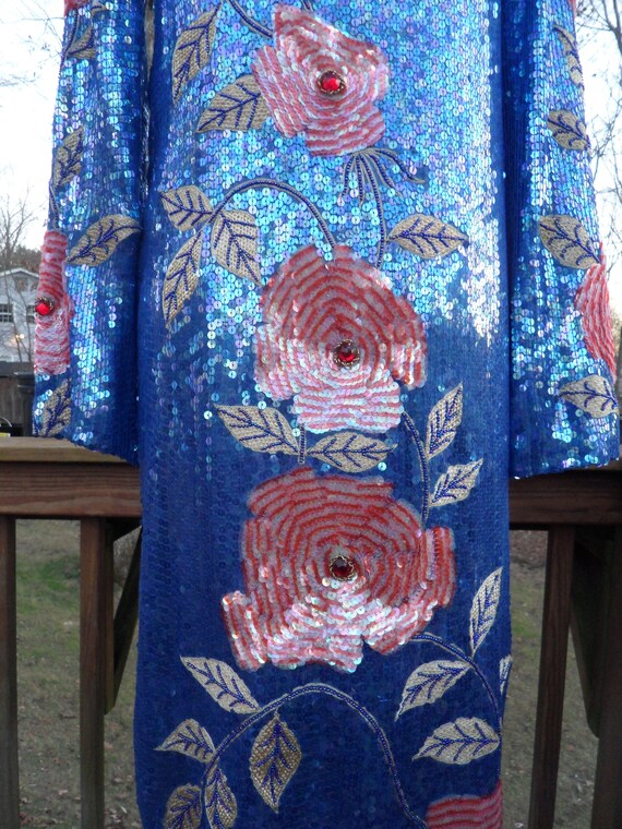 Vintage Sistermax Blue Sequined Party Dress l Blu… - image 9