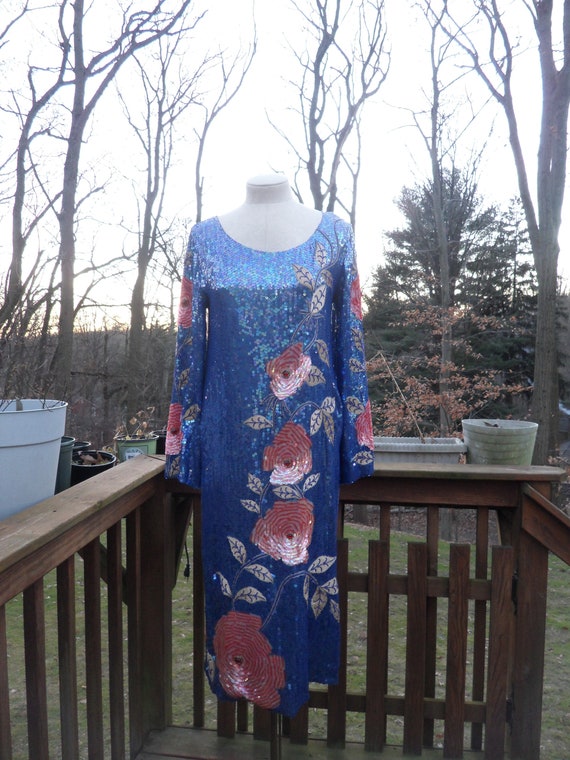 Vintage Sistermax Blue Sequined Party Dress l Blu… - image 2