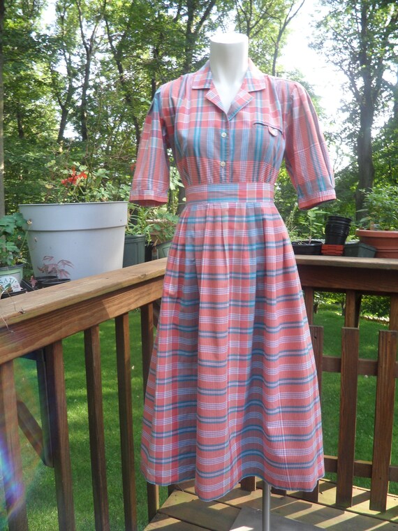 1980s Vintage Chaus Plaid Cotton Blend Two Piece S