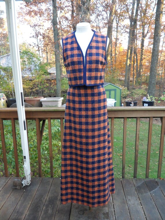 1970s Plaid Vest & Skirt Set l Vintage Navy + Oran