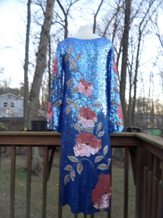 Vintage Sistermax Blue Sequined Party Dress l Blu… - image 7