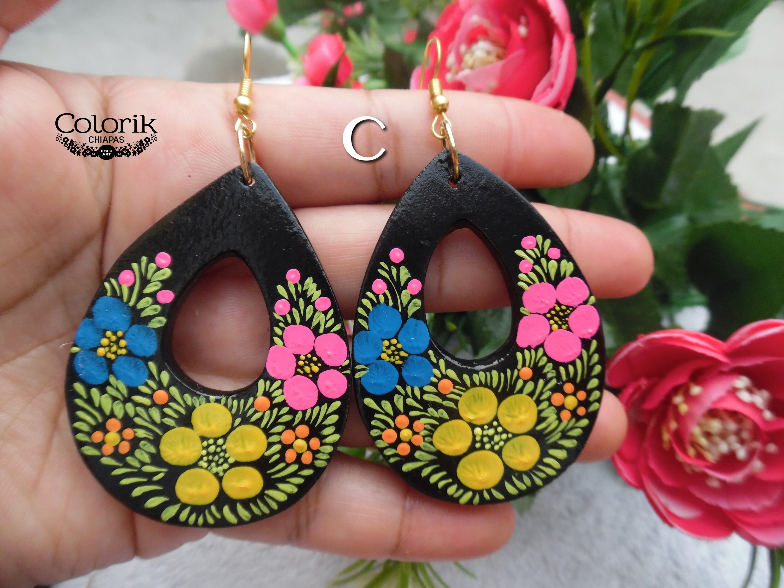 Mexican Earrings Lacquered Earrings Handpainted Wood Etsy