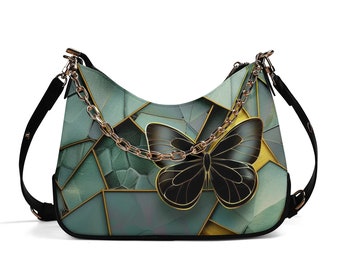Bolso bandolera Lady PU con decoración de cadena/mariposa verde