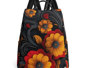 New Travel Daypack,  Anti-Theft Backpack in synthetic leather / Sunflowers