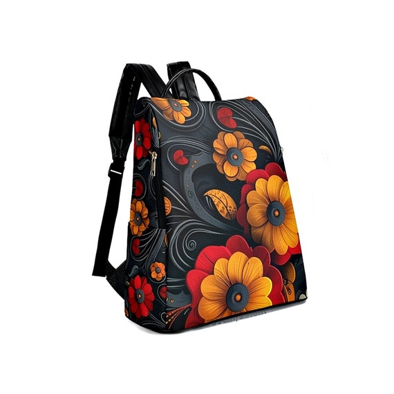 Woman Backpack in Synthetic Leather Anti theft Backpack Anti robbery Bag Sunflowers Etsy