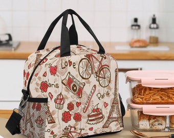 Insulated Polyester Lunch Bag For Women, Personalized Lunch Container For Picnickers, Lightweight Bento Bag Work /Paris