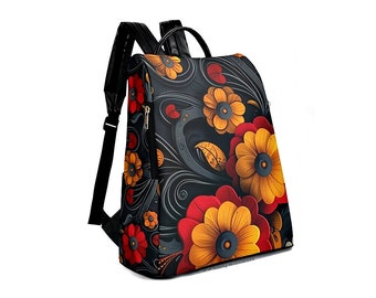 Neuer Reise-Tagesrucksack, Anti-Diebstahl-Rucksack aus Kunstleder / Sonnenblumen