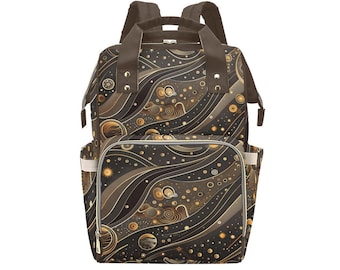 Multifunctional Backpack, Diaper Backpack, Mom Baby Bag / Brown Stars