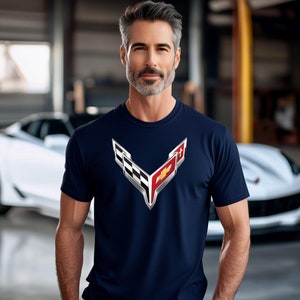 Corvette T-Shirt, Corvette Logo, Chrome C8 Emblem, Bella and Canvas Soft Tee, Corvette Apparel, Graphic Tee
