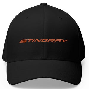 Corvette Stingray Logo Baseball Cap, Flexfit® Hat, Stretchy Band, Black Hat, Corvette Gear, Embroidery