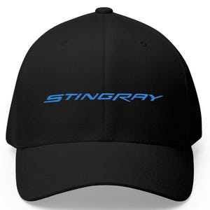 Corvette Stingray Logo Baseball Cap, Flexfit® Hat, Stretchy Band, Black Hat, Corvette Gear, Embroidery