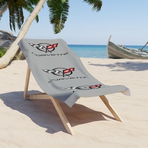 Corvette Beach Towel, C5 Corvette Gifts, Car Enthusiast Towel, Quick-Dry Towel, Corvette Logo, White Towel, Car Guy Gifts
