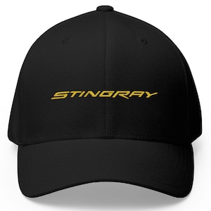Corvette Stingray Logo Baseball Cap, Flexfit® Hat, Stretchy Band, Black Hat, Corvette Gear, Embroidery