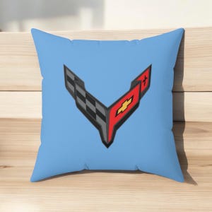 Copy of Corvette C8 Throw Pillow, Home Accessories, Mancave Decor, Man Cave, Square Pillow, Polyester, Couch and Bedding, C8 Logo, C8 Emblem