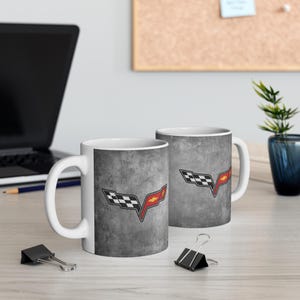 Corvette Coffee Mug - Corvette Ceramic Mug - 11oz. Coffee Mug - Chevy Corvette Mug - Microwave-Safe - Gift for Car Enthusiasts - C6 Logo