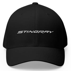 Corvette Stingray Logo Baseball Cap, Flexfit® Hat, Stretchy Band, Black Hat, Corvette Gear, Embroidery