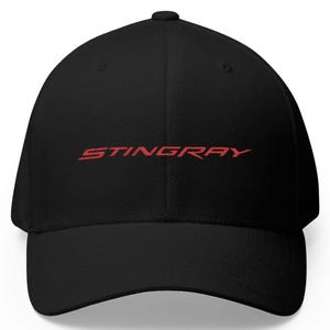 Corvette Stingray Logo Baseball Cap, Flexfit® Hat, Stretchy Band, Black Hat, Corvette Gear, Embroidery