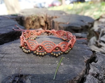 Brown macrame handmade anklet with beads / Tribal festival jewelry / boho and hippie anklet